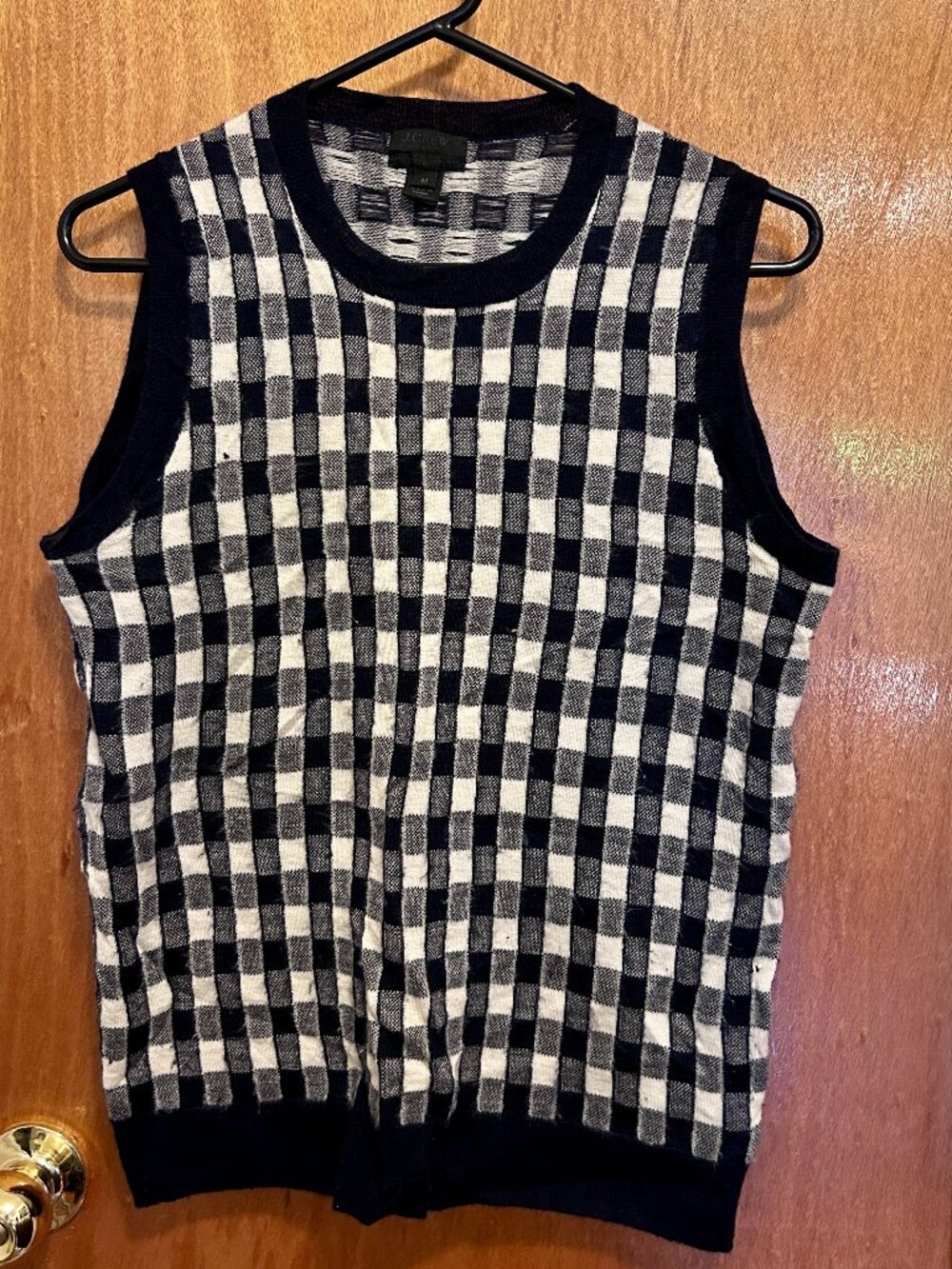 Navy and white 100% cashmere gingham sweater vest J. Crew women’s M